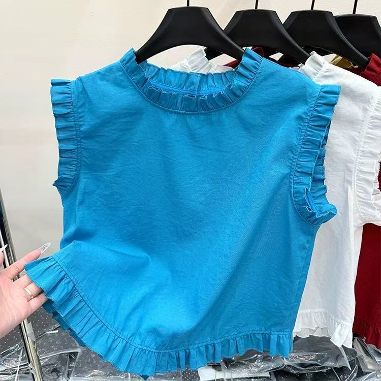 2025 New Summer Korean Style Fashionable Versatile Round Neck Splicing Lace Sleeveless Shirt Women's Loose Slimming Look Top Women