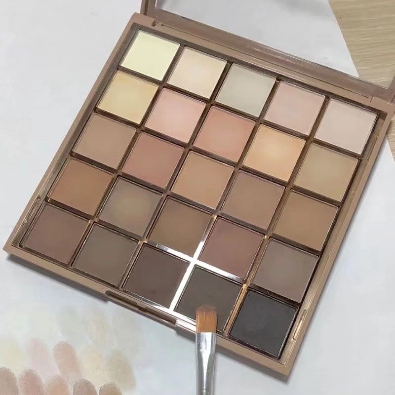 Paleta de sombras de ojos de 25 colores Lucky Sunshine con cuentas finas y brillantes, naranja mate y marrón, un plato de celebridades de Internet multiusos