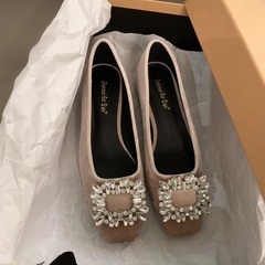 粗跟法式水鑽氣質單鞋女2024春新款黑色方頭高級感瑪麗珍鞋奶奶鞋