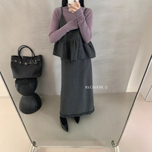 【高品质订货】韩系羊毛呢吊带+木耳边直筒半身裙套装 | 不含内搭