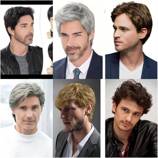 Cross-border Wig for Foreign Trade Men's Gray Partial Short Hair High Temperature Silk Fashion Style Wig Gray Men's Hair