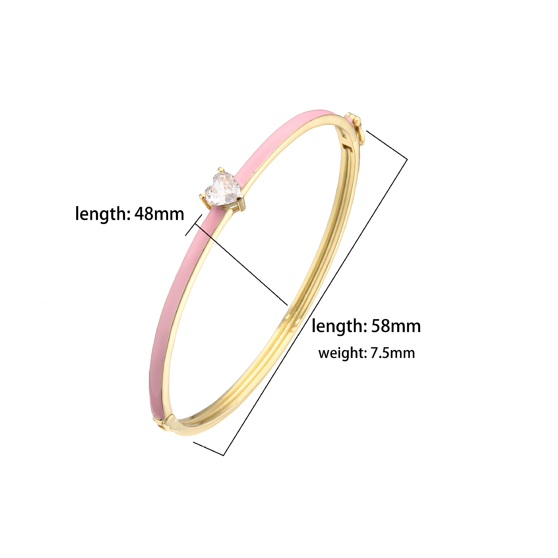 Fashion Heart Shape Copper Bangle Plating Zircon Copper Bracelets