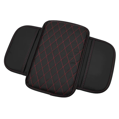 Box Mat, Universal Storage Bag: Armrest box pad - diamond-style-black-red-thread