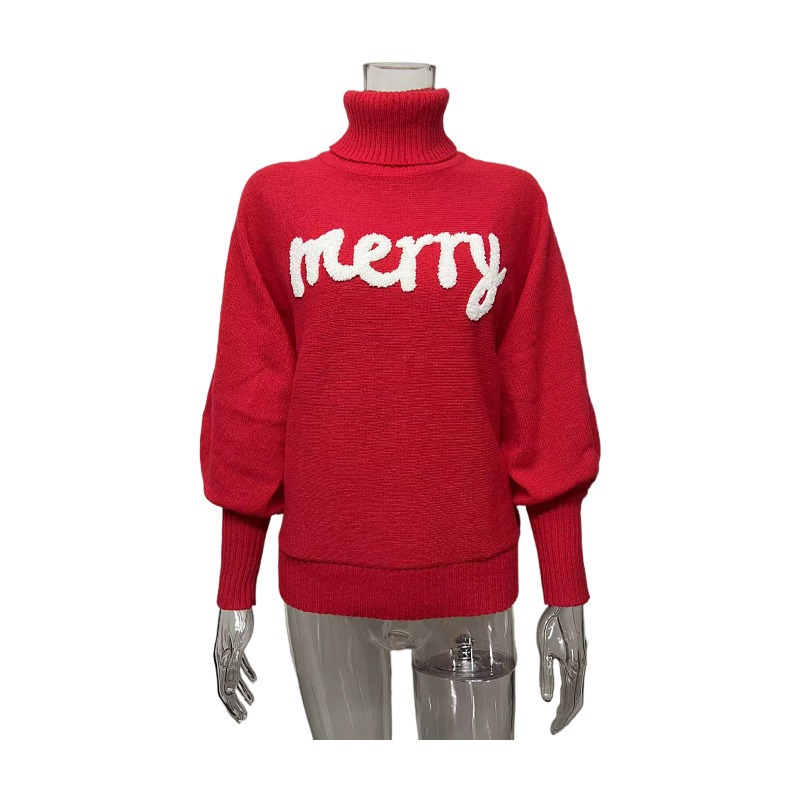 350g Weight Long Sleeve Sleeve Length Pullovers Placket Type Batwing Sleeve Sleeve Type Polyester, Polyacrylonitrile Fiber Fabric Type Long Top Length Sweater Tops Type Daily Occasion Turtleneck Neckline Loose Fit Type Christmas Festival Letter Pattern Winter, Autumn Season Women's Gender Embroidery Design Streetwear Style Wholesale Women's Streetwear Letter Long Sleeve Embroidery Sweaters & Cardigans 31