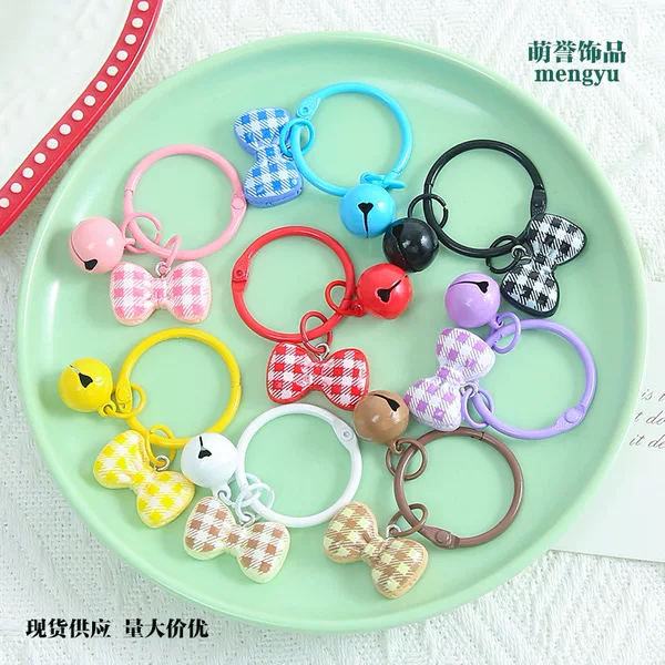 Dopamine Plaid Bow Keychain DIY Colorful Bell Accessories Fresh Style Bag Pendant Materials