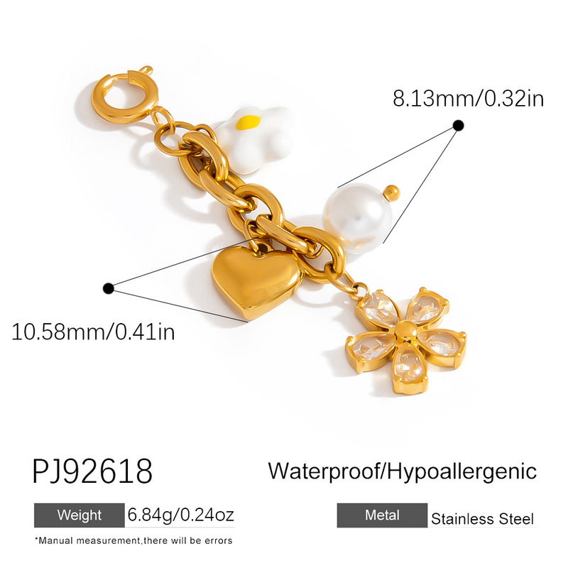 欧美不锈钢比基尼扣小清新花朵珍珠挂坠手工DIY流苏18K金保色饰品|undefined