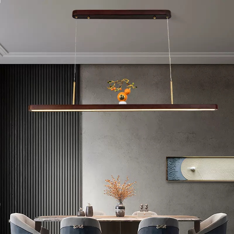 实木长条吊灯胡桃木色餐厅日式现代简约新中式禅意茶室餐桌灯原木