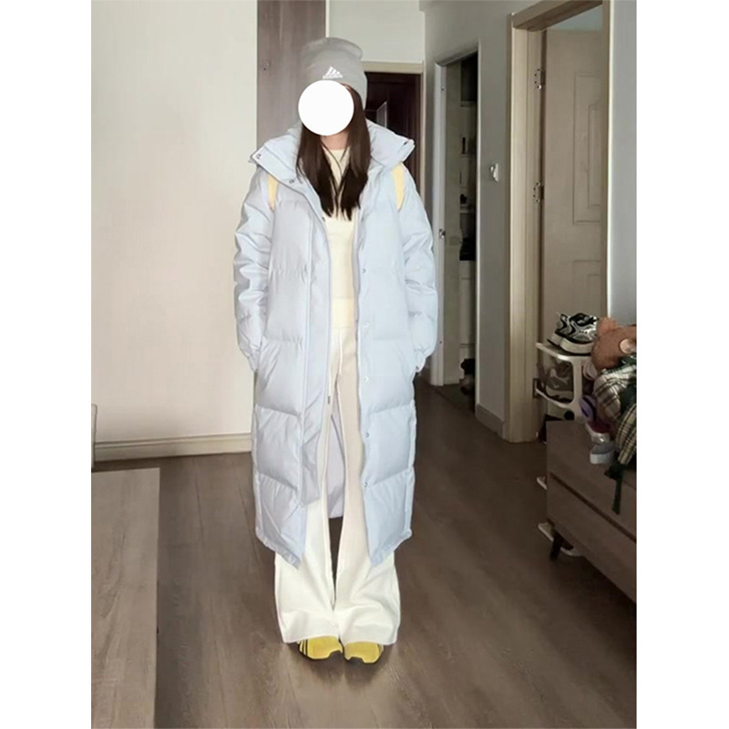 大码温柔风奶蓝色中长款羽绒棉服女冬季宽松加厚保暖过膝棉衣外套|undefined