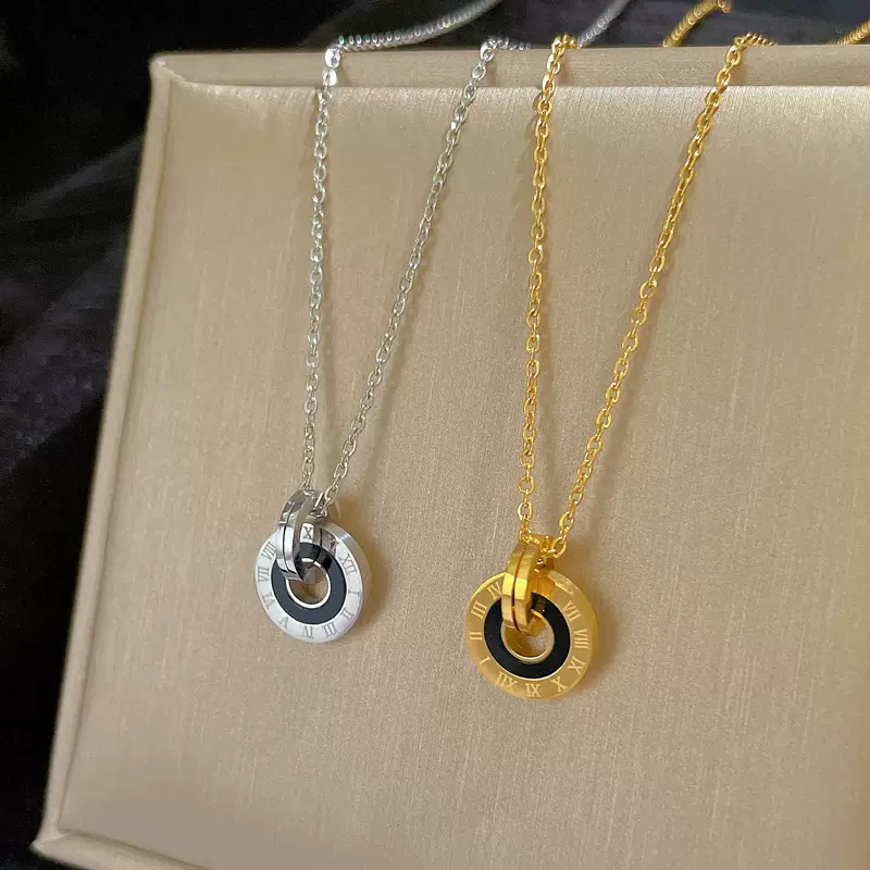 【通体钛钢】罗马圆环极简风炉内真金项链女ins网红锁骨链配饰品