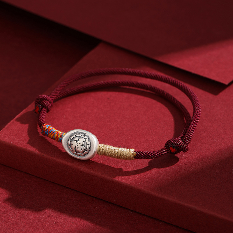 2025 nuevo 999 pie de plata Fu caracteres cuerdas de mano para hombres y mujeres año de la vida año de la serpiente tejido a mano pulsera de cuerda roja