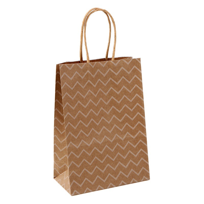 Bolsas de regalo de la serie de papel kraft con rayas onduladas y lunares, bolsas de mano para empaque de té con leche, venta directa de fábrica de papel kraft