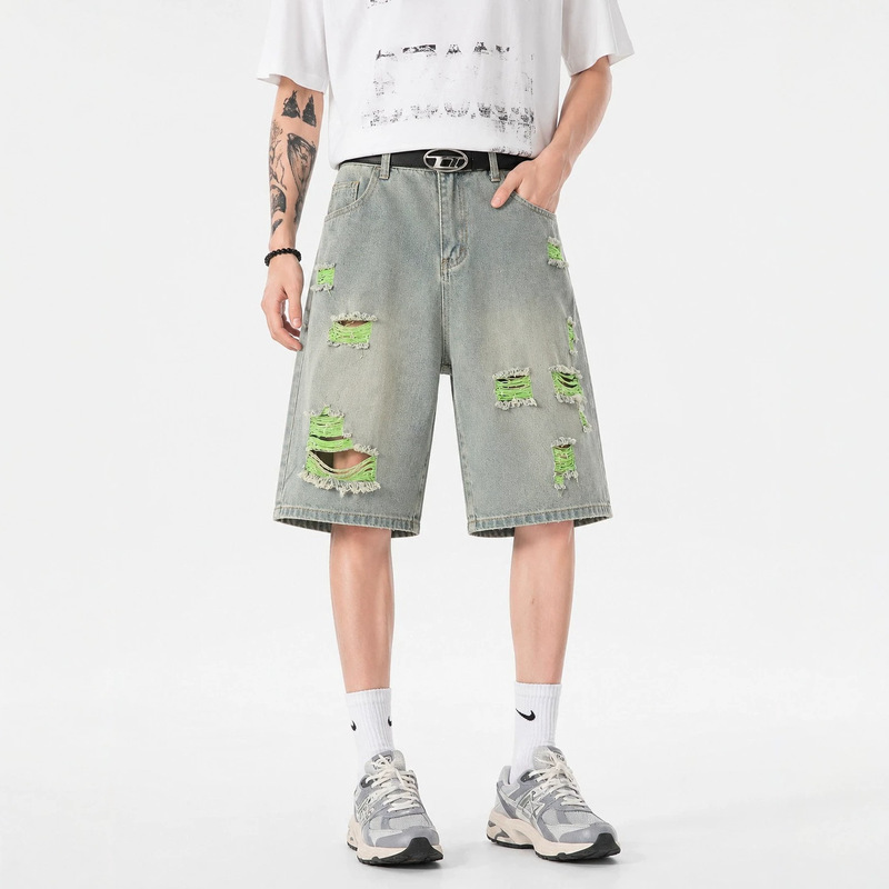 Ripped Denim Shorts Men's Fashion 2026 New Summer Style Cool Youth Denim High Street Five-Point Pants Men's Casual Wear