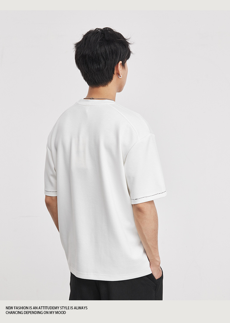 Áo thun nam cổ tròn tay ngắn chất liệu cotton dày 260g form rộng thoáng mát — trắng chi tiết 13