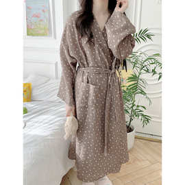 韩国ins2026早春韩系小碎花纯棉纱布睡袍浴袍睡裙睡衣家居服