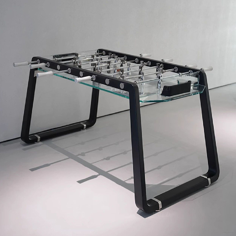 Fútbol de mesa de lujo ligero italiano, máquina de fútbol de cristal de cristal de lujo, muebles de entretenimiento para clubes interiores modernos y sencillos