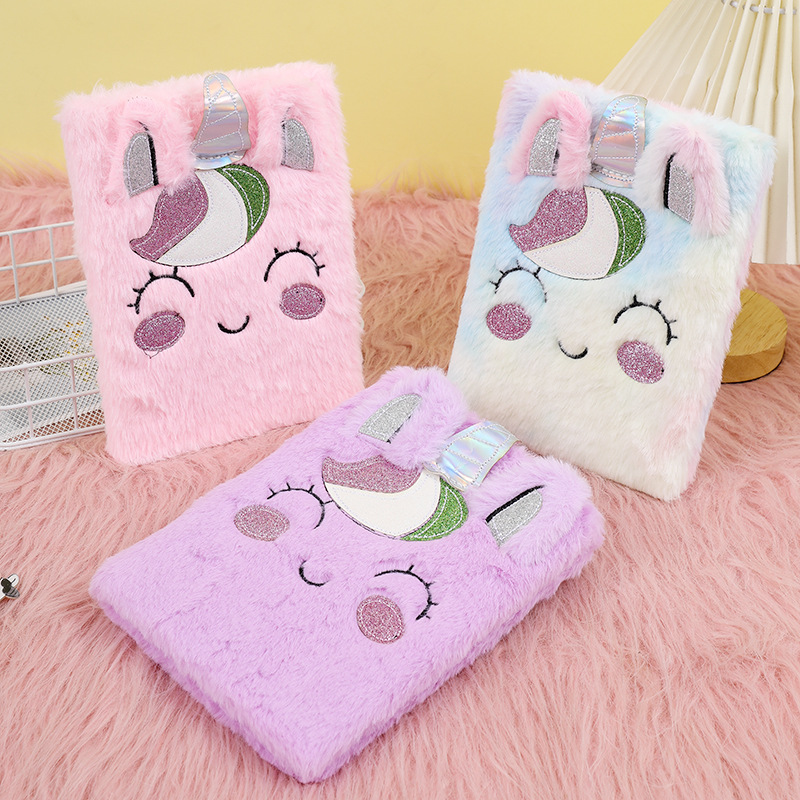Lindo unicornio cuaderno de peluche de regalo transfronterizo cuaderno de felpa A5 cuaderno de descompresión cuaderno de regalo de mano al por mayor