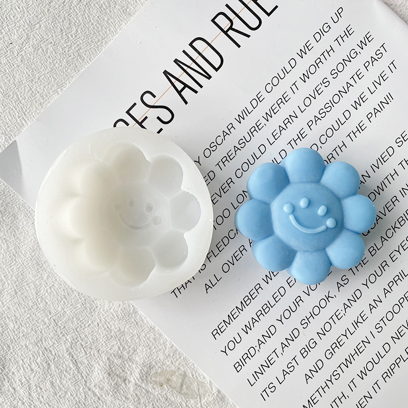 Jiahuimei nuevo estilo lindo aromaterapia vela yeso molde de silicona cara sonriente flor vela molde de silicona