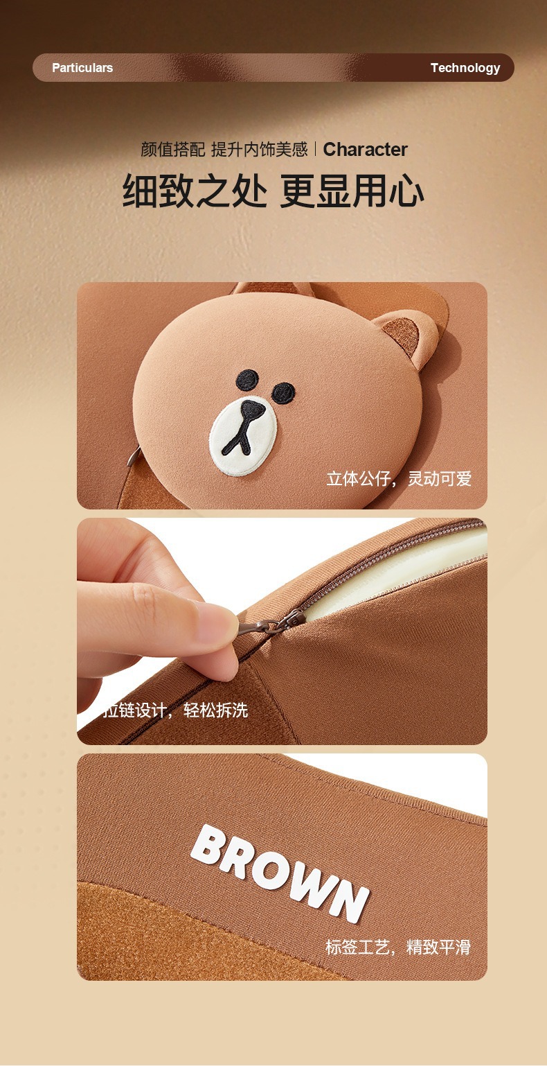 Brown Bear Car Lumbar Support Seat Backrest Memory Foam Cushion Lumbar Support Car Cushion Driver's Driving Lumbar Pad