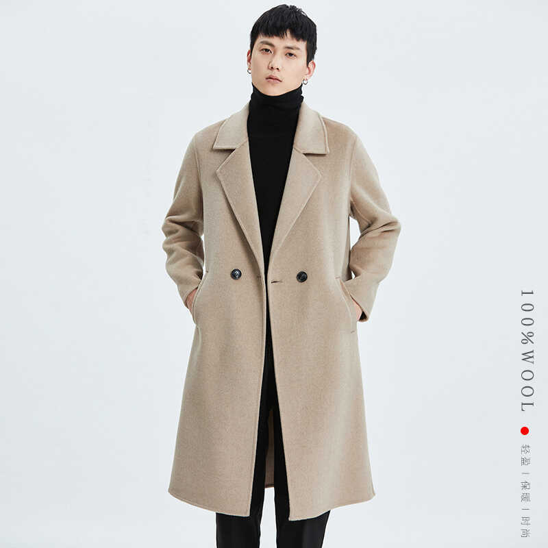 両面のカシミヤのコートの男性の冬の厚い中の長さの100% のウールのラシャのコートの男性の風の服のコートの男性の秋冬