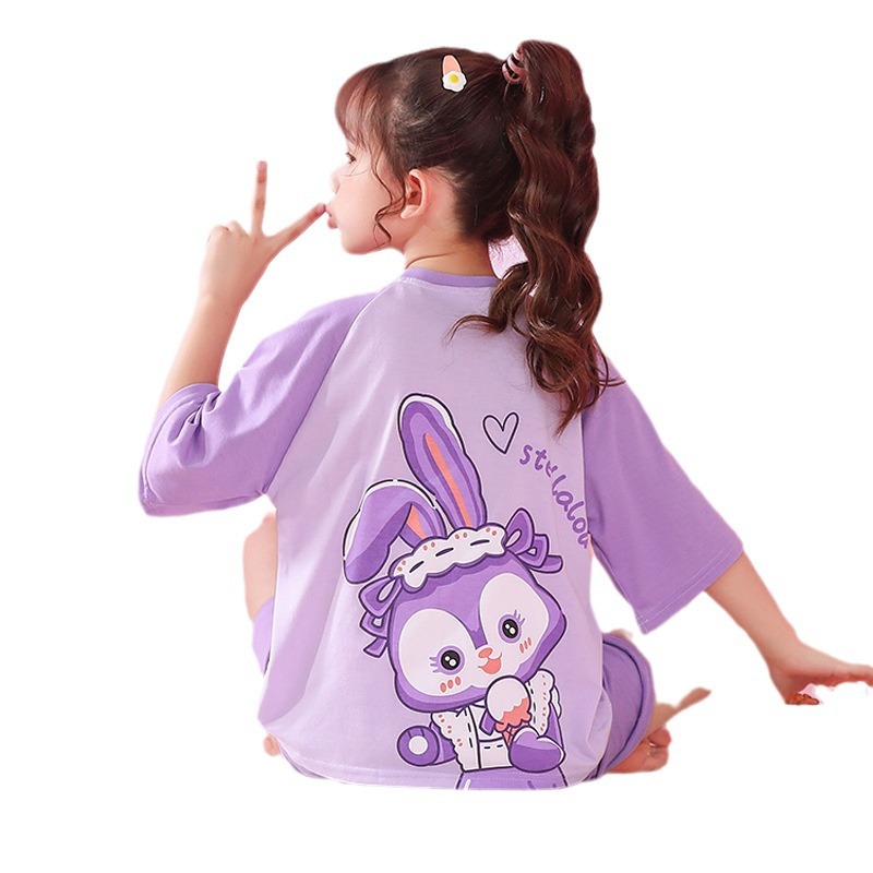 Verano niñas pijamas algodón peinado fino traje de manga corta niños niñas estilo occidental grande lindo homewear