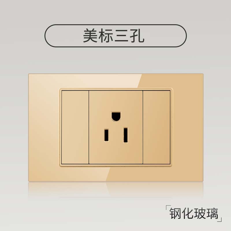 Taiwán estilo americano USB tipo-C interruptor de vidrio temperado dorado 118 tipo panel de toma de corriente de pared mexicana