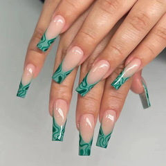Eurasian long ballet nails with green ripple effect, naturally whitening, foreign trade INS style cross-border nail plates, ready for wholesale