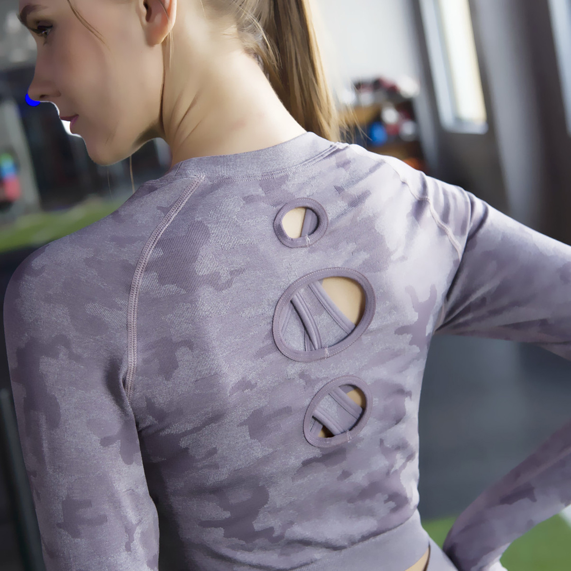 迷彩提花瑜伽上衣無縫長(zhǎng)袖亞馬遜專供跑步運(yùn)動(dòng)長(zhǎng)袖健身瑜伽服長(zhǎng)袖