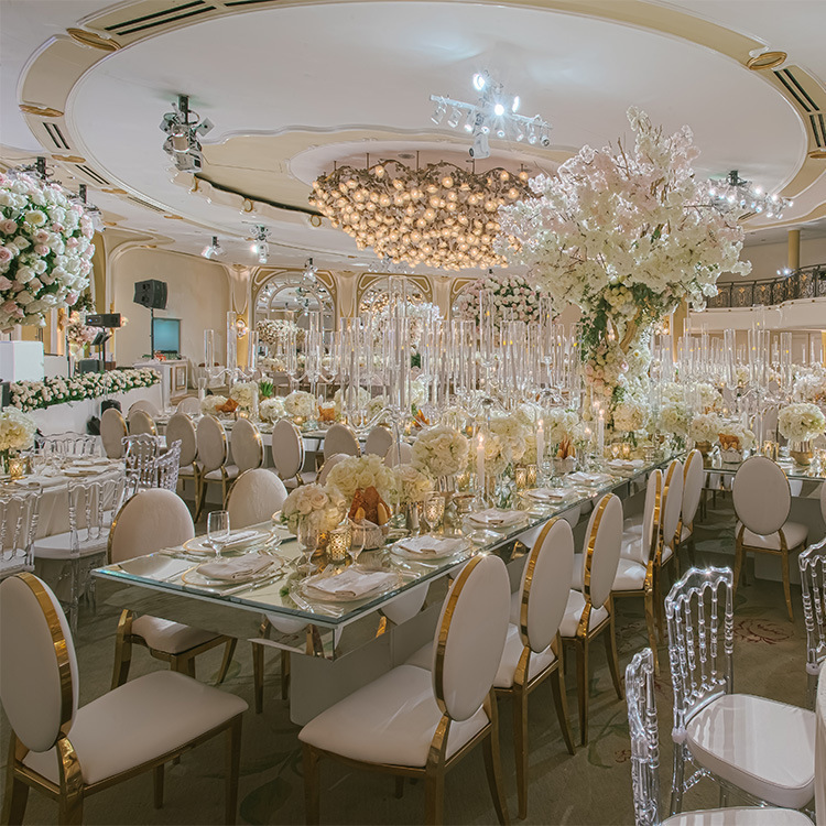 Foshan Factory Stainless Steel Table Chair Wedding Table and Chair Titanium Gold Countertop Available for Outdoor and Indoor Use
