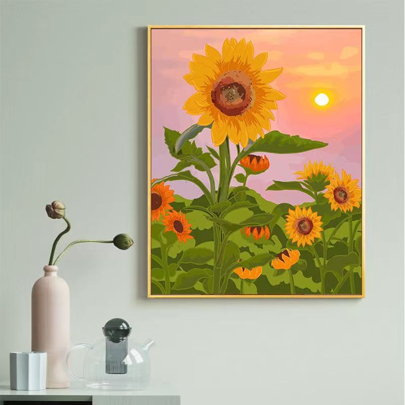 Pintura al óleo digital al por mayor DIY pintura al óleo hecha a mano pintura decorativa loto girasol entrega de una sola pieza