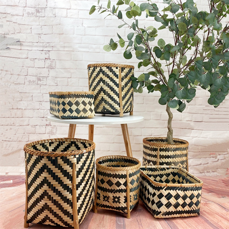 Cesta de Flores de Bambú Tejido Hecho a Mano Decorativo para Plantas y Decoración del Hogar