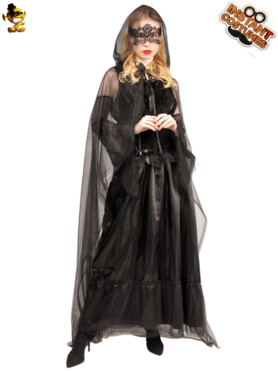 De Halloween de las mujeres adultas vestido negro rendimiento traje de la mascarada etapa rendimiento traje de fiesta image 4