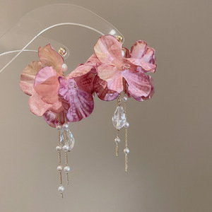 Aguja de plata flor rosa borla estilo vacaciones pendientes verano dulces y exquisitos pendientes pequeños pendientes de diseño fresco mujeres