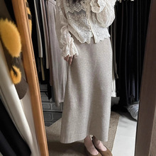 蓝色加厚针织半身裙女2025秋冬新款气质直筒一步高腰a字长裙子潮