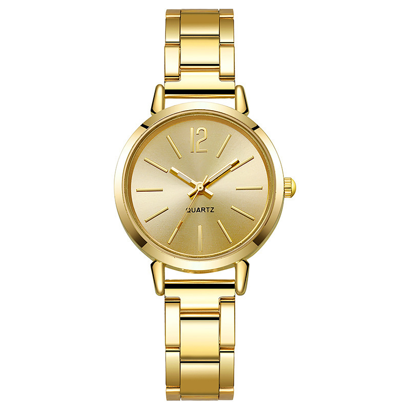Nueva correa de acero de comercio exterior para mujer, moda simple, redonda, correa de acero pequeña de oro, reloj de cuarzo, reloj de moda para estudiantes de mujer