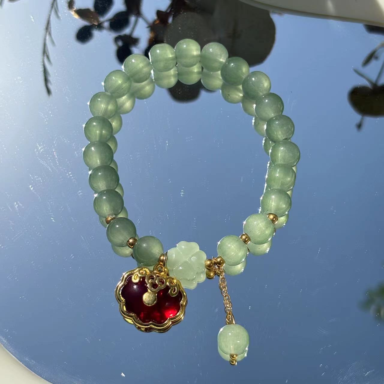 S048-레드 안전 잠금 장치 Donglin 옥 구슬 팔찌#SZ348용