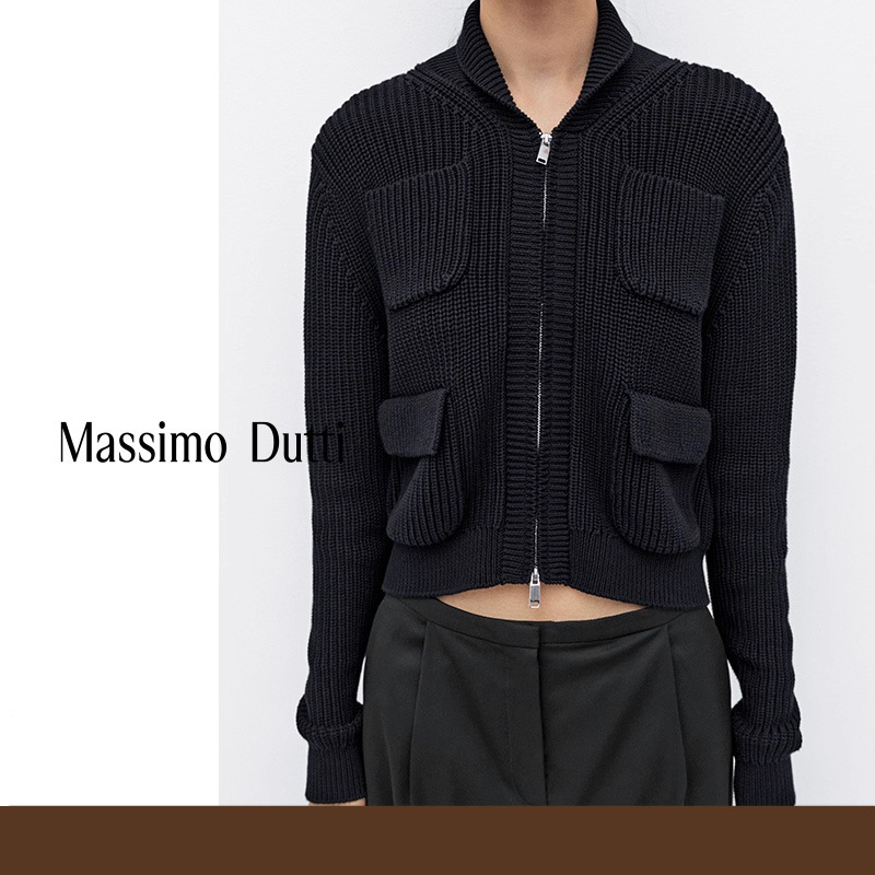 Autumn New Style Massimo Dutti2026 Women's Casual Cool Style Small Lapel Zipper Knitted Cardigan