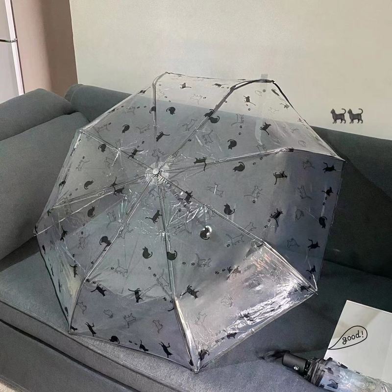日系猫咪物语透明雨伞小清新文艺范成人学生自动轻量折叠女长柄|undefined