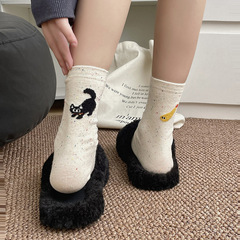 貓貓和天婦羅秋季新款日系可愛襪子女彩色點點後跟插畫設計中筒襪