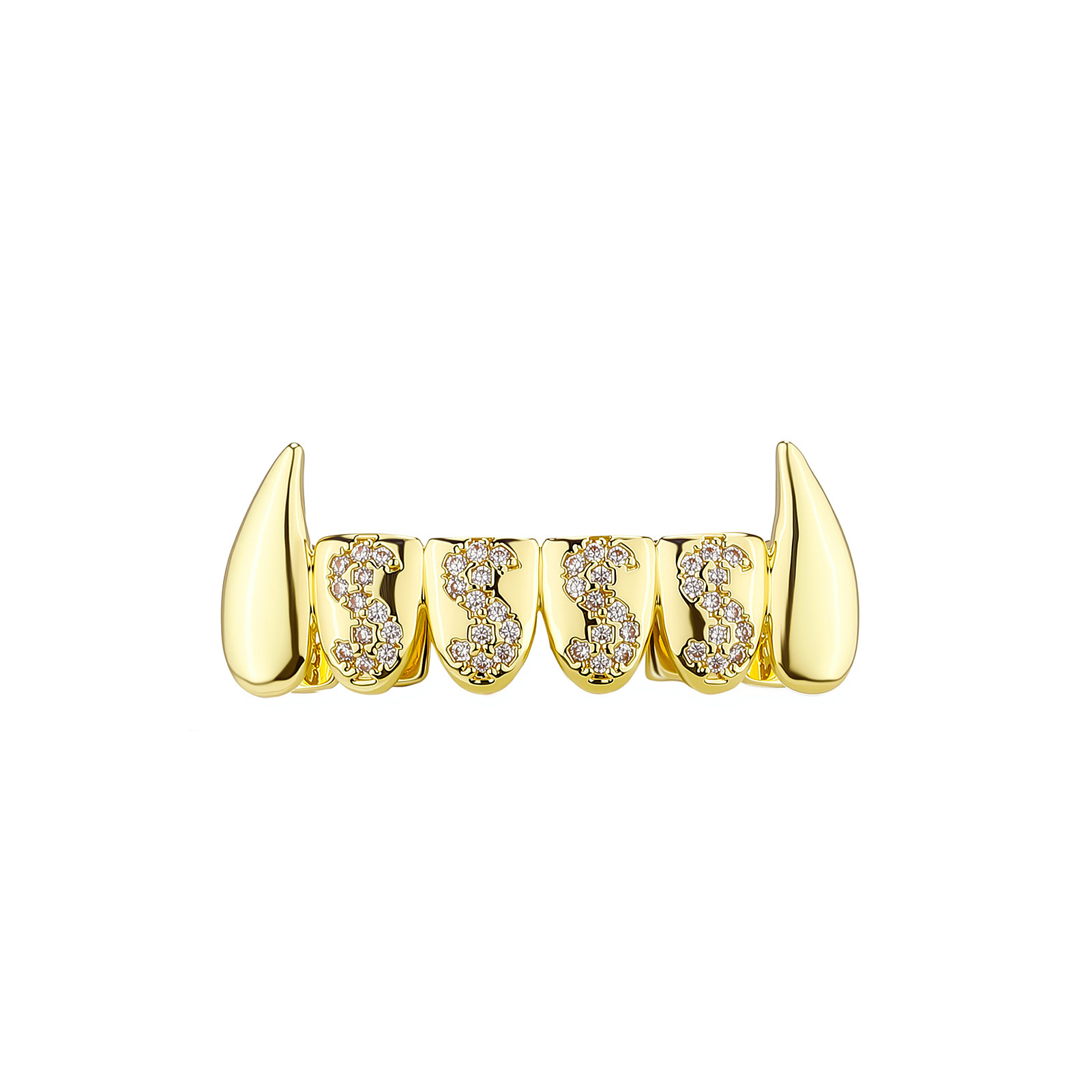 New European American Vampire Fangs With Full Diamonds, Upper Lower Braces, Halloween Trendy And Cool_voghion.com