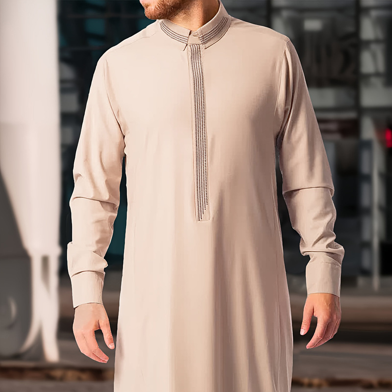 Foreign Trade Long Robe with Long Sleeves, Embroidered Stand Collar Design, Men's Loose-Fitting Robe Foreign Trade Long Robe with Long Sleeves, Embroidered Stand Collar Design, Men's Loose-Fitting Robe
