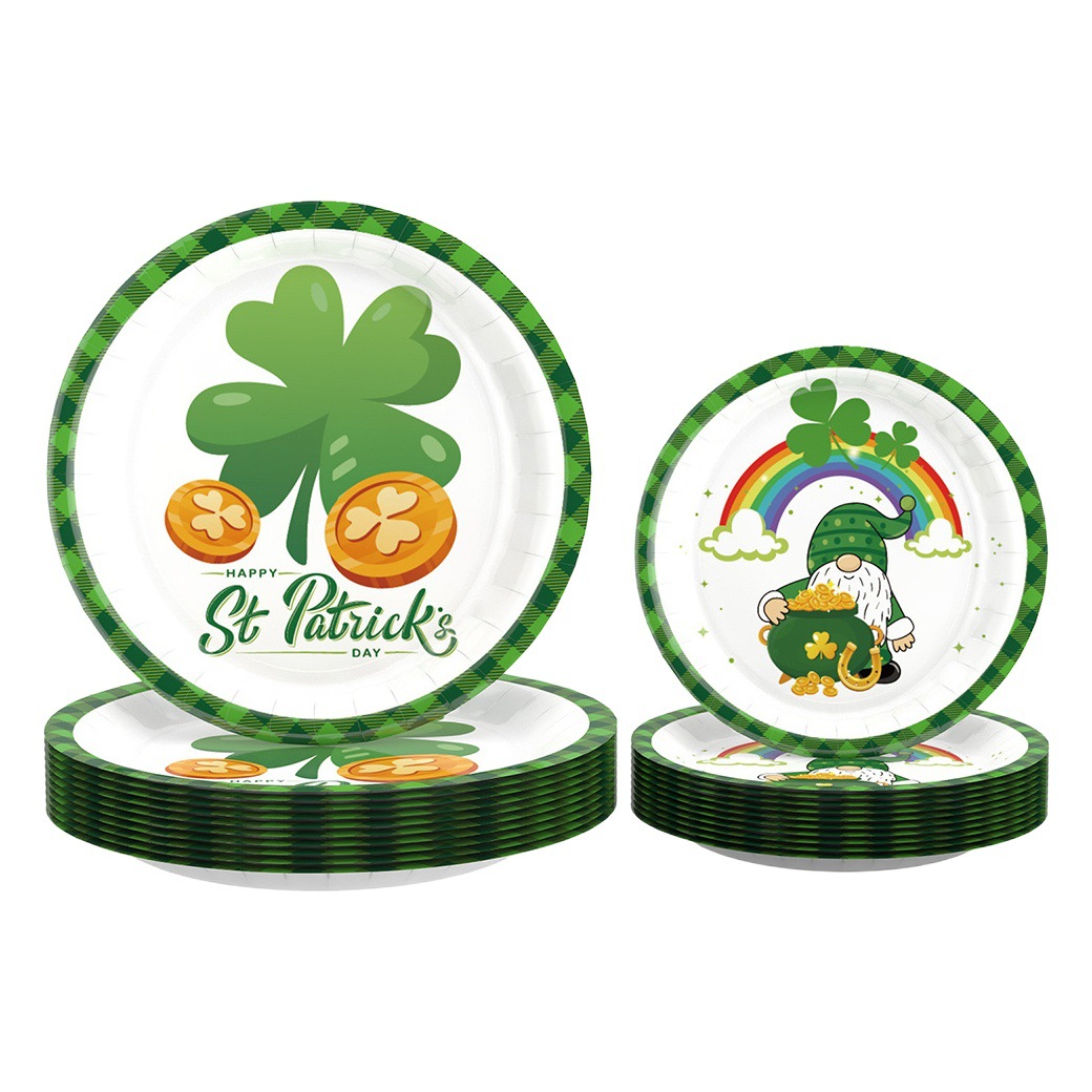 Nuevo día de San Patricio decoración del partido suministros trébol irlandés placa papel tejido mantel decoración traje