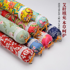 艾草頸椎 枕會銷枕頭圓糖果枕 可拆洗粗布護頸艾絨艾葉枕廠家批發