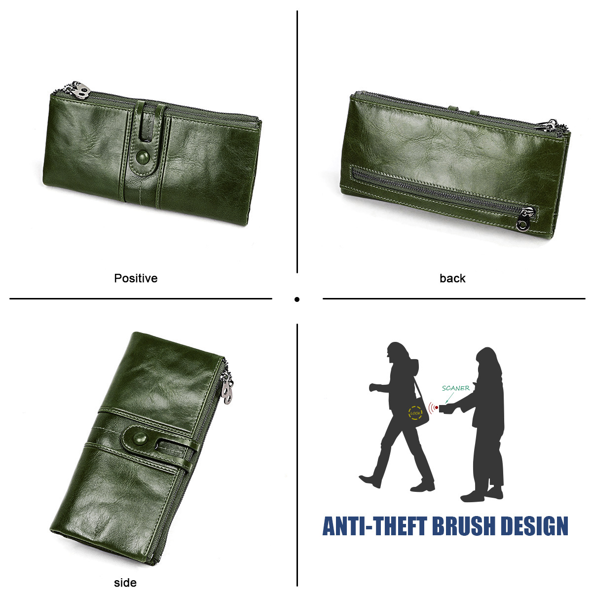 RFID women's wallet genuine leather first layer cowhide three fold wallet multi functional long coin purse_voghion.com