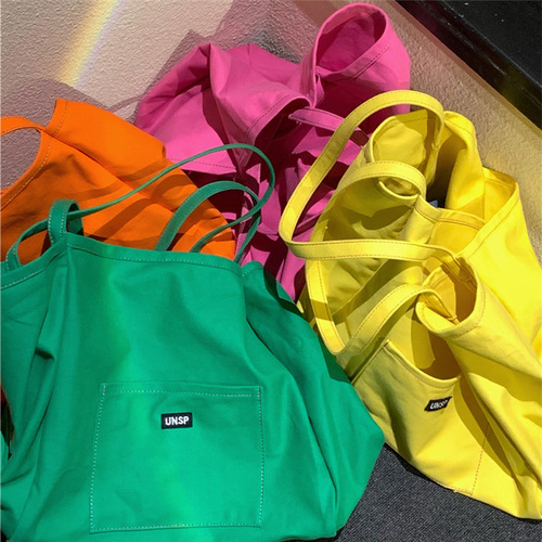 Huanghuangjia solid color canvas bag  new ins women's bag large capacity simple Korean style single shoulder literary crossbody bag