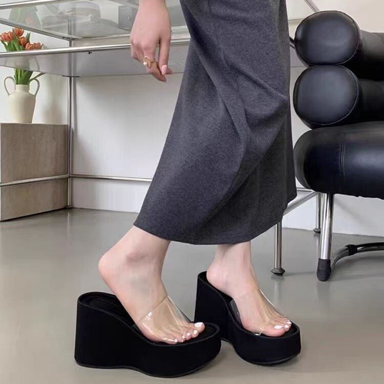 Thick-Soled Slippers for Women, Fairy-Style, for Wide and Fat Feet, White Transparent Sandals, Height-Increasing Slip-On Slippers