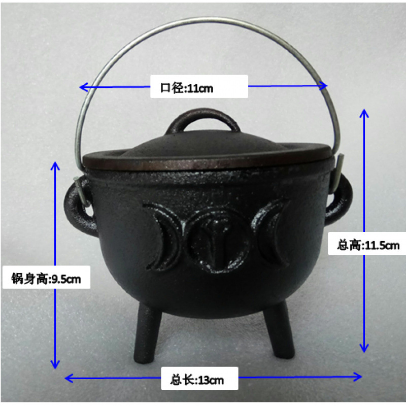 Olla de tres patas, hierro fundido, adornos retro hechos a mano, ollas en llamas, accesorios ceremoniales decorativos, formas geométricas chinas