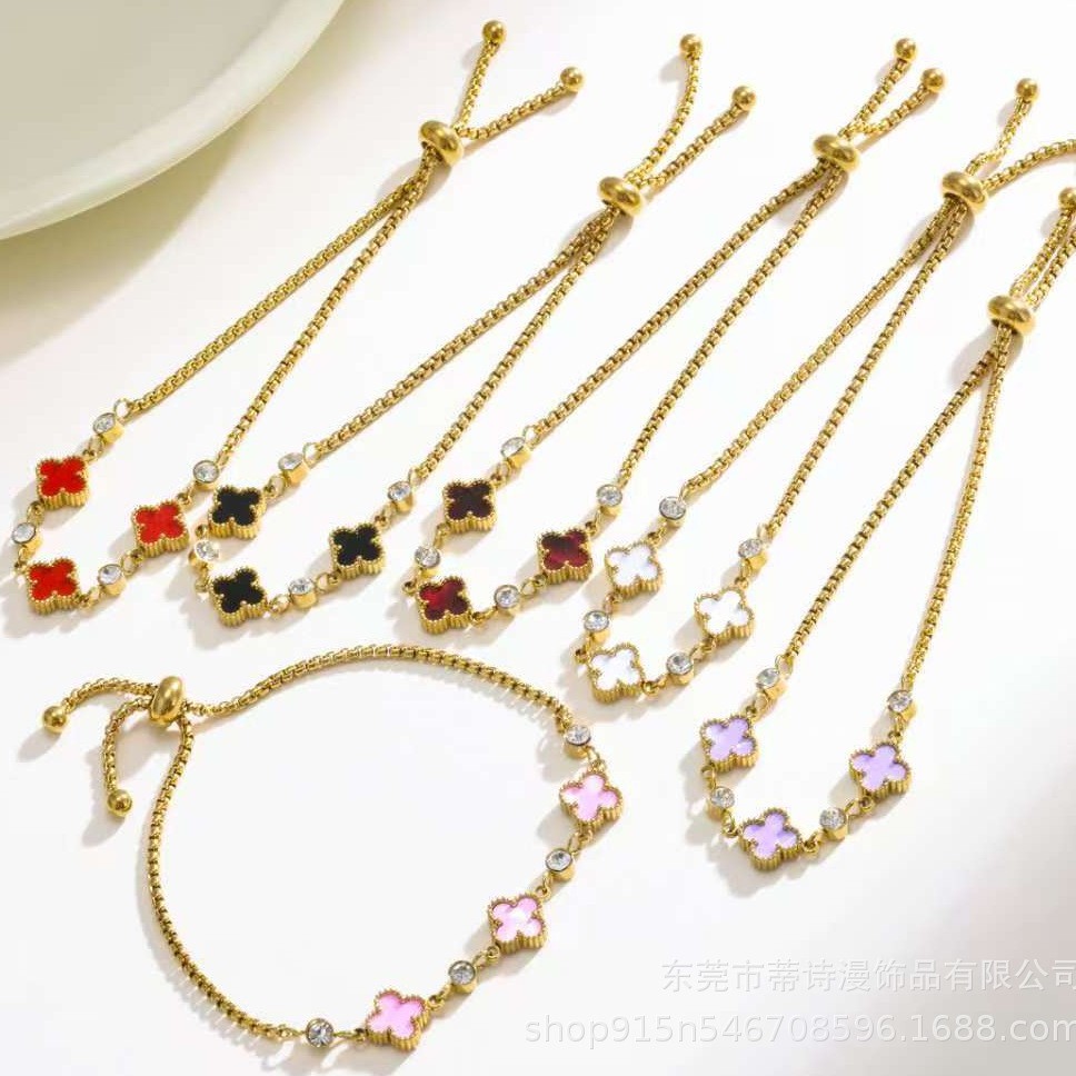 9mm Titanium Steel Four-Leaf Clover Bracelet Flower Popular Three-Flower Women's Bracelet Furnace 18K Gold Non-Fading Factory Direct Sale