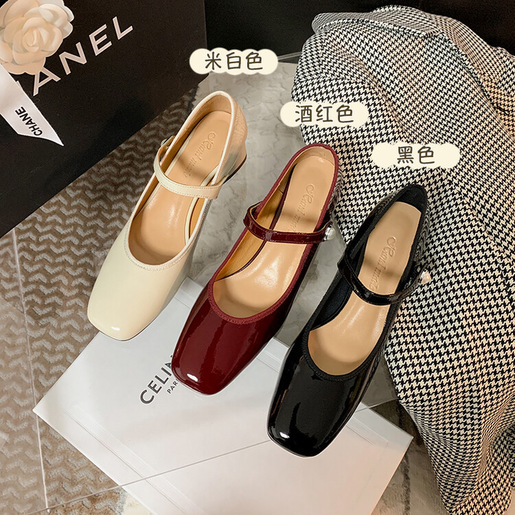 Chunky Heel Mary Jane Women's Shoes 2026 Spring New Square Toe Chunky Heel French Style Single Shoes Women's Ankle Strap Shallow Mouth Women's Shoes