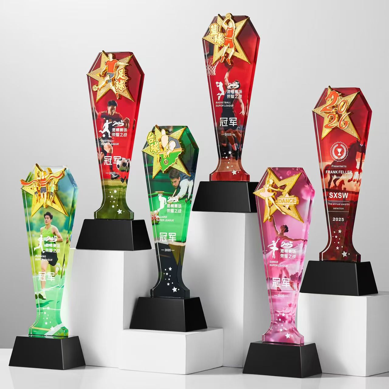 Trofeo de cristal personalizado con estrella de cinco puntas y gesto de pulgar hacia arriba, hecho de metal y resina, para danza, empleado destacado, reunión anual, premio de honor.