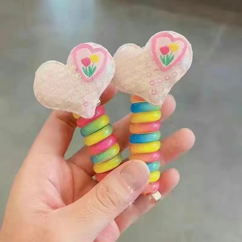 Arco Iris de los niños línea telefónica rizado anillo de pelo lindo de dibujos animados colorido 2023 nuevo 3-6 años de edad jardín de infantes accesorios para el cabello